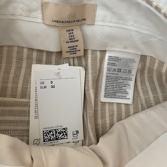 H&M Fringe-Hem Linen Blend Stripe Pants NWT - Size 32 / 0 - Picture 4 of 9